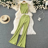 Zingj Kong Flavor Retro Knit Suit Short Sleeveless Jacket Women's High Waist Horn