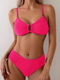 2025 New Solid Color Sexy Bikini Wrinkled Air Split Body Swimsuit Suit