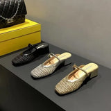 Retro Net Bread Head Half-Dragging Sandals Women Summer Weaving Coarse Coarse And Mary Jane Pedaled Women's