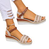 New Large-Size Thick Bottom Slope And Casual Sandals Women Buckle High-Heeled Fabric Fish Mouth