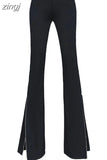 Elegant Women Flare Pants High Quality Elastic Korean Black Split Spring Lady Trousers Fashion High Waist Button Full