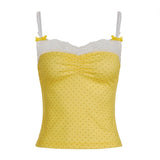 Storm Point Print Lace Spliced Bow Sling Sling Vest Hottie Sexy Bare Back Short