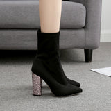 Zingj Net Red Model Elastic Cloth Thick With High Heel Women's Boots 259-4 Have To Do 40 Yards Spot-Outfit