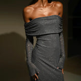 Women's New Luxury Out-Shoulder Long-Sleeved Body Drilled Noble