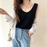U-Collar Clavicle Loose Vest Women Wear Sleeveless T-Shirt In Summer