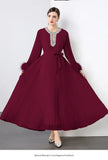 Women's Dress 2025 New Famous Heavy Industry Drilled Hair Sleeves To Close The Waist Pressure Folding Long