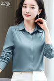 Women Shirts Satin Long Sleeve Blouse Women Fashion Elegant White Shirt Solid Basic Womens Tops and Blouses New Female