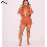 Fashion Sporting Women set Striped Print Button Shirt Top Skinny Shorts Suit Two Piece Set Elegant
