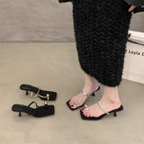 Small Cool Slippers Wearing Women's Shoes In The Summer Of 2025 New Fine Heel With Skirt Temperament Black High-Heeled