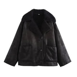 Fall Fashion Collar Three-Color Fur Integrated Long-Sleeved Jacket Women's
