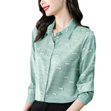Women's Silk Shirt Blouses for Women Fashion Printed Button Up Clothes Women Polo Neck Long Sleeve Top Woman Basic