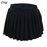 Women Summer Pleated Skirt High Waist Solid Color Mini Bottoms A-line Skirt for Party Club Black/Blue/Green/Grey/Rose