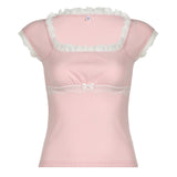 Aesthetic Lace Trim Short Sleeve Tee-Outfit