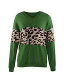 Autumn And Winter New V-Neck Spliced Knitted Shirt Women's Jacket Leopard Print Women's