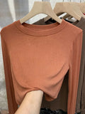Zingj Quality Cotton Round Neck Long Sleeve T-Shirt Women's Slim Slim 2024 New Pure Color Korean Pure Cotton Bottom Shirt