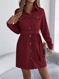 And Winter Casual Solid Color Single Row Buckle Long-Sleeved Taut Shirt Skirt Women's