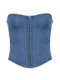 Tie Back Denim Bandeau Corset Top- Outfit