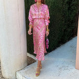 2025 New Women's Print Elegant Collar Long-Sleeved Shirt High-Waisted Skirt Fashion Suit