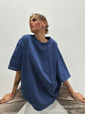 Simple Wind Loose Water Wash Old Cotton T-Shirt Women Summer Color Loose 260G Cotton Short-Sleeved Top