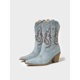 Fashion Coarse And Western Boots Cowboy Boots Clammed With Pointed Tips And Short