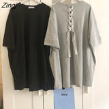 Women Solid Colors Casual Round Neck Hot Sale M-4XL All-match Simple Back Bandage BF Sweet Ladies Tops Popular