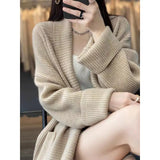 Korea's Dongdaemun Korean Version Of The Coat Woman Thicked Medium And Long Foreign Matchn Flower Cardigan Loose Lazy Knitted