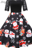 Women Christmas Dress Vintage Swing Rockabilly Short Sleeve Lace Xmas Party