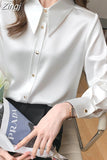Silk Women Shirts Satin Blouses Women Long Sleeve Shirts Tops Woman Silk Shirt Tops Woman Peter Pan Collar Satin