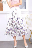 New Fashion Women Vintage Summer Party Pleated Casual Print A Line Skirts Robe Femme One Size Lastic Band Midi