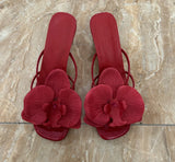 Wind-Red High Heels Women 2025 New Flower Clip High Heels Slippers Summer Dress High Heel Cool