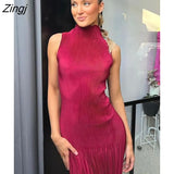 Sexy Sleeveless Maxi Dress Women Blue Turtleneck Slim Evening Dress Female Bodycon Elegant Party Clubwear Vestidos