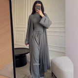 2025 New Women's Round-Neck Long-Sleeved Broad-Legged Trouser Commuting