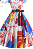 Women Short Sleeve Print Vintage Halloween Party Midi 50s 60s Casual Elegant Summer Floral Dresses Robe Femme