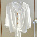 Shirts Women 2023 Summer Loose Casual Blouse White Women Buttoned Up Shirt Top Tied Waist Elegant Women Blouses