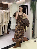Xixi 2025 Autumn New White Standard Elegant High-Rise Sling Dress Thin Print Dress Women