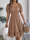 Shooting 2025 Spring And Summer Leisure Side Short Sleeves To Close The Waist Lotus Leaf Side A Dress Women's