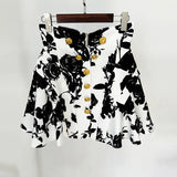 New Star Fashion Tulip Waist Line Rose Metal Buckle Print Skirt