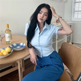 Zingj Summer Pure Desire To Collect Waist Sexy Hot Girl Shirt Short Sleeve Chic Top White Short Style Slim Shirt Female