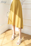 Women's Skirt Mid-length Skirts 2023 Summer High-waisted Skirts Black Long Skirt with Side Pocket Pleated Woman