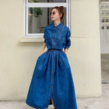 Autumn Japanese And Korean New Long-Term To Ankle Thin A-Size Dress High Waist Ocean