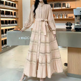 Gentle Style Dress Spring New Female Design Hollow Lace Splicing Bubble Sleeve Holiday