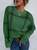 Autumn And Winter New Lattice Color Collar Sweater Women Casual Long-Sleeved Round Collar Collar Knitted