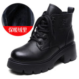 Kraft English Wind Martin Boots Women Winter New Small High-Hee Height Height Leather Boots Plus Velvet Short