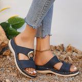 Large Women's Shoes Casual Pedaling Car Sewing Metal Buckle Slippers Slope And Thick Bottom Hollow