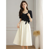 Collar Splicing Dress Women 2025 Summer Dress New Fashion Temperament Thin Design Small Bubble Sleeve Long