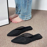 The Summer Of 2025, The New Net Red Pointed Flat Sandals Lazy Half-Dragging Fairy Wind Bag Head Net Black Slippers