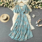 New Seaside Holiday Dress Women Spring And Autumn 2025 New Sexy V Receive Lanky