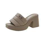 Thick Bottom One Word Cool Slippers Female 2025 Summer New Fashion Outside Wearing Slippers Thick Heel Sandals