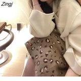 Harajuku Pink Leopard Long Skirt Women Casual Office Elegant High Waist Knitted Skirt Hip Hop Street Slit Bodycon