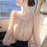 Design Temperament Wood Ear Top Lady 2025 Spring Super Beautiful Waist Chiffon